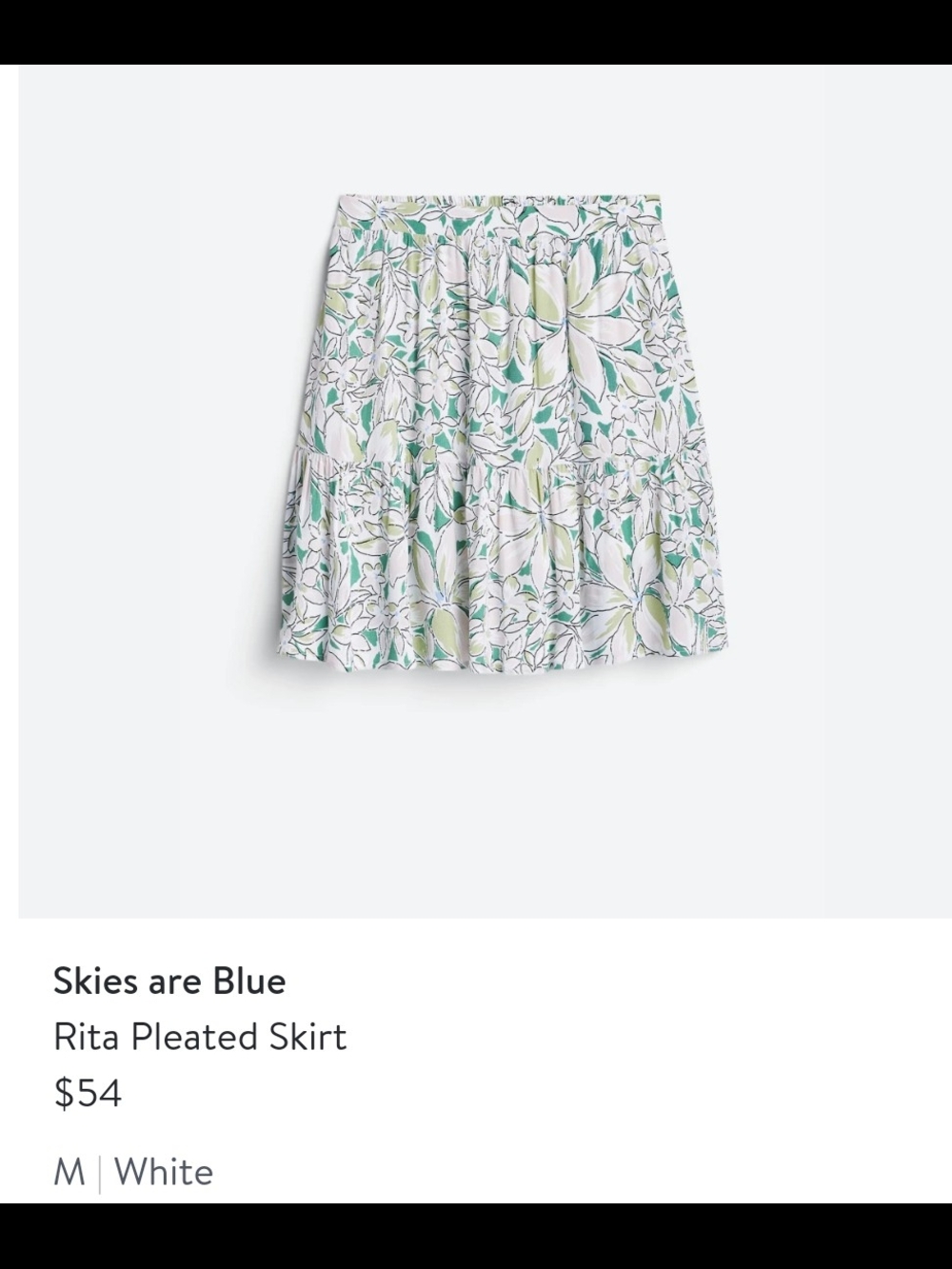 Skies Are Blue Floral Tiered A-Line Skirt — White, Green, Light Blue